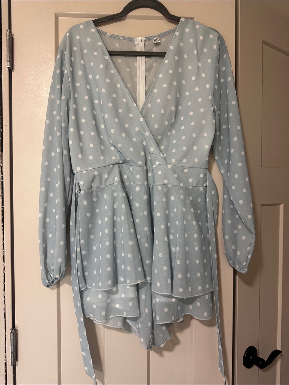 Women's Light Blue Polka Dot Wrap Romper